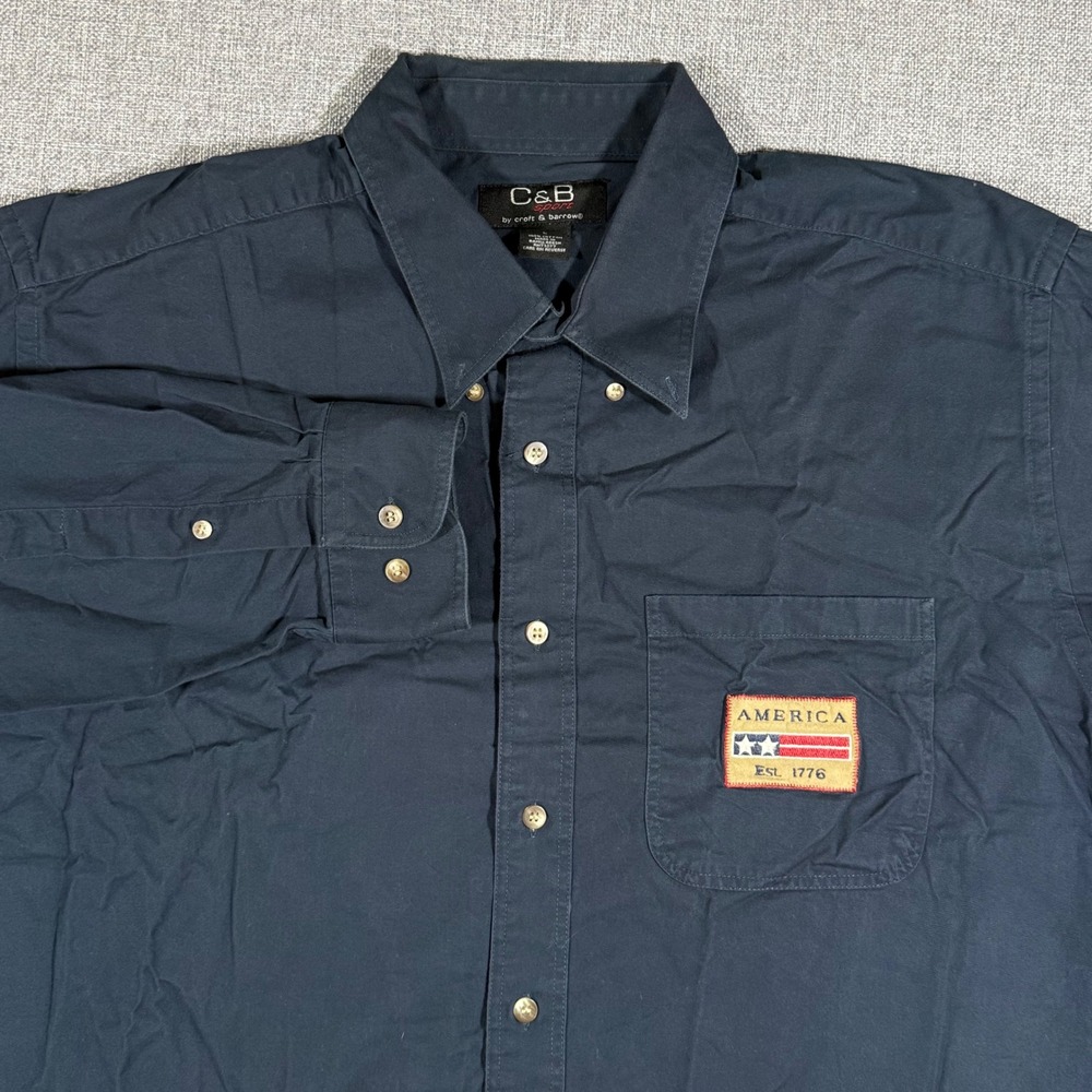 Croft & Barrow Button Down Shirt Mens L Navy Blue America Patch Long Sleeve
